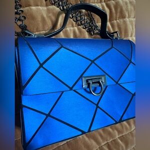 Emilio Pepe Italy Blue Geometric Mini Handbag